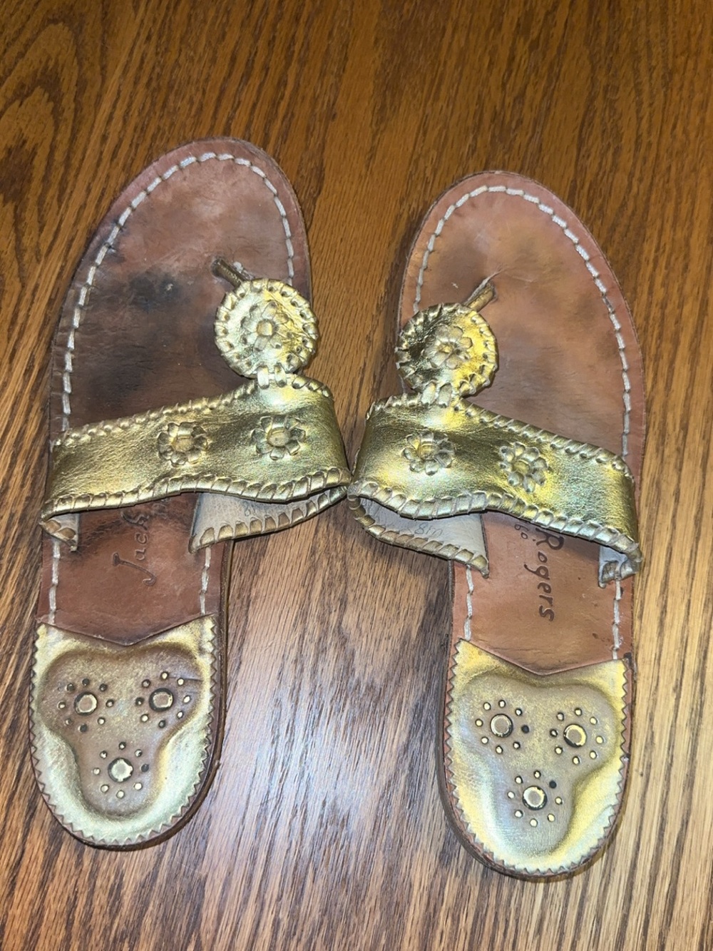 Jack Rogers Gold Leather Slide Sandals